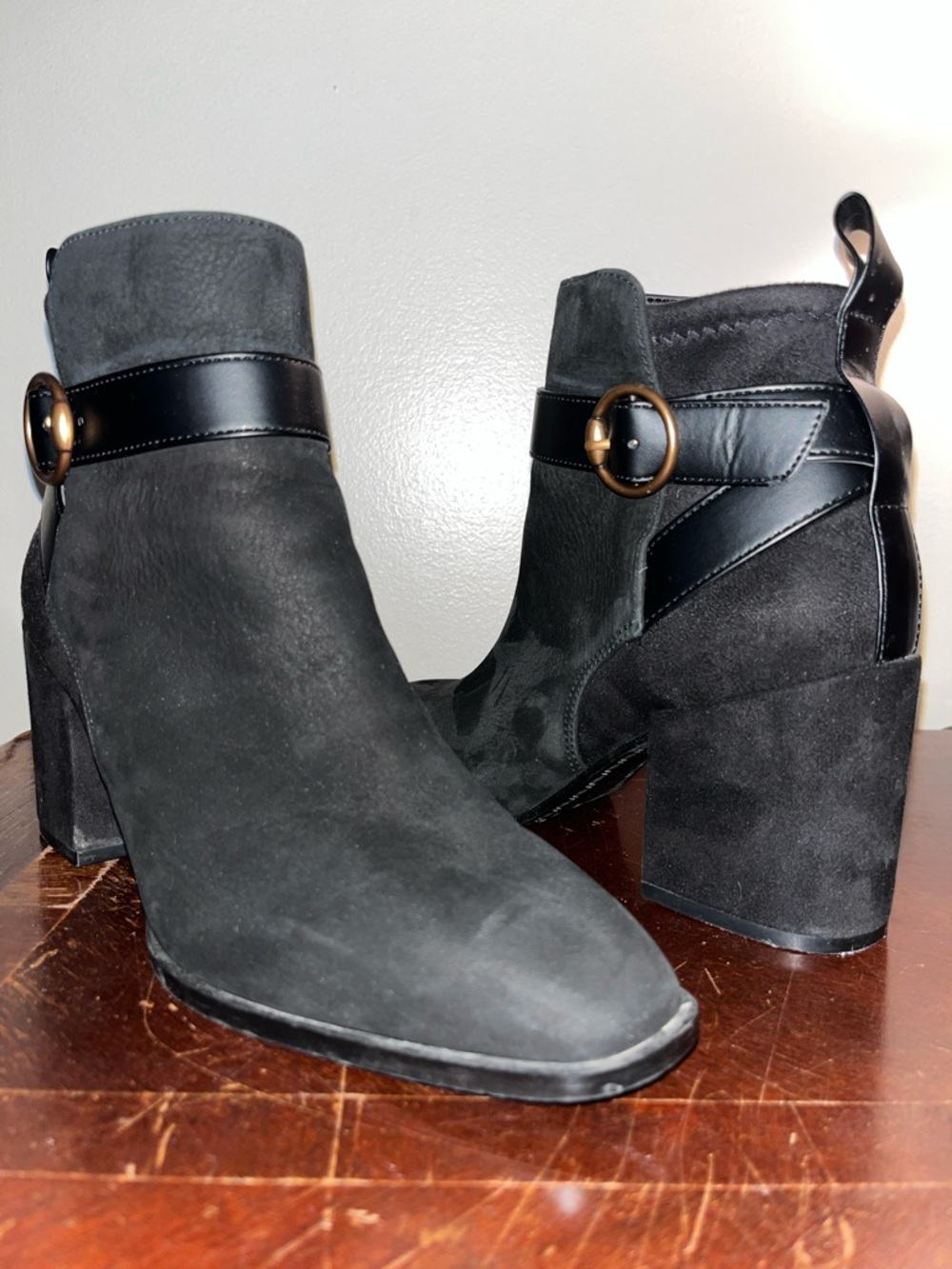 Vionic Black Suede Waterproof Ankle Boots with Buckle Accent